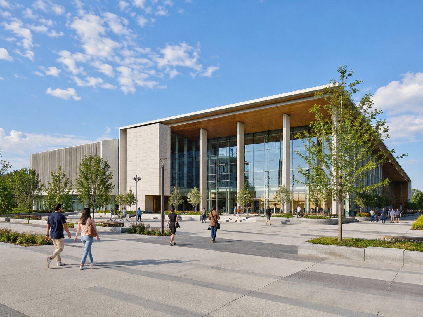 Completed civic building with public plaza