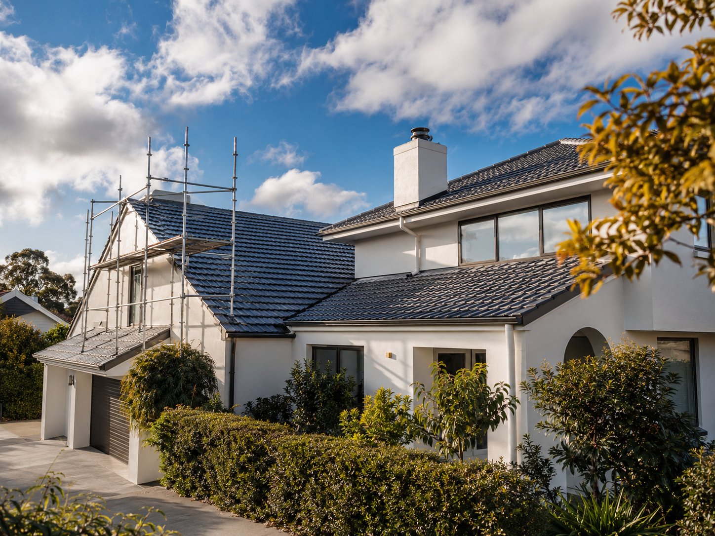 Storm damage restoration — newly re-roofed home