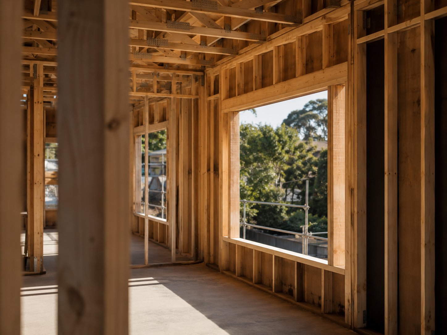 Interior of a newly framed residential extension