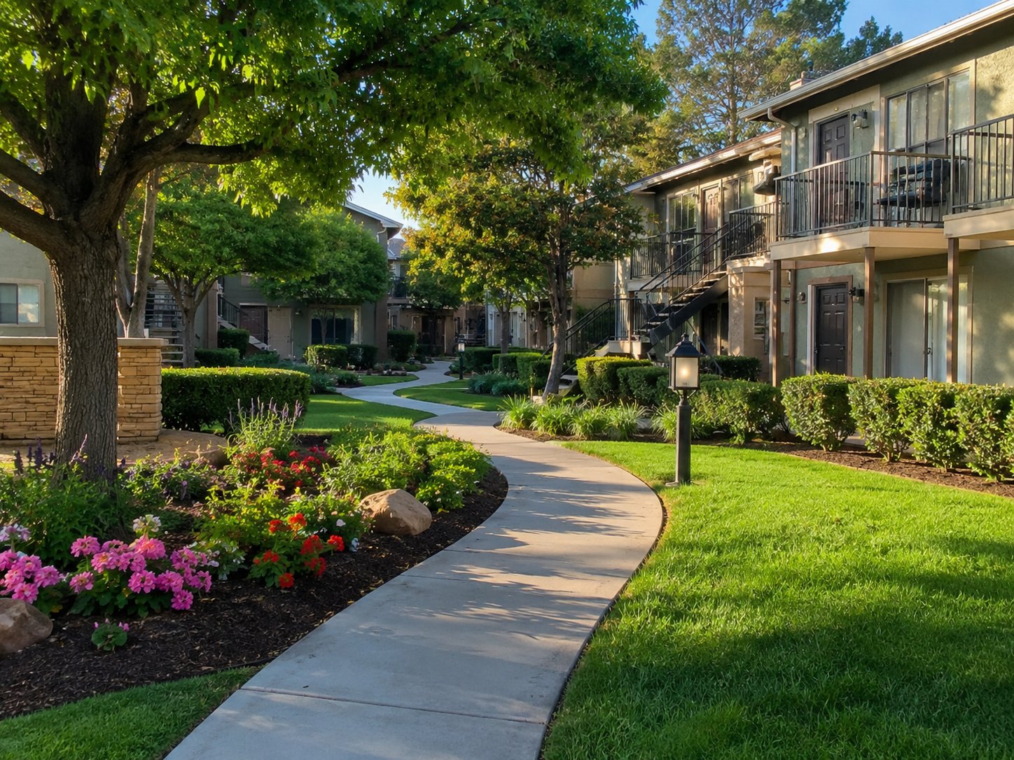 Well-maintained apartment complex common area